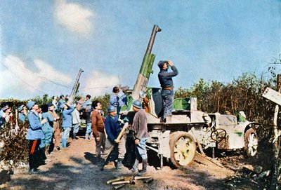 Anti-aircraft guns mounted on vehicles in action, Verdun, September 1916 by Jules Gervais Courtellemont
